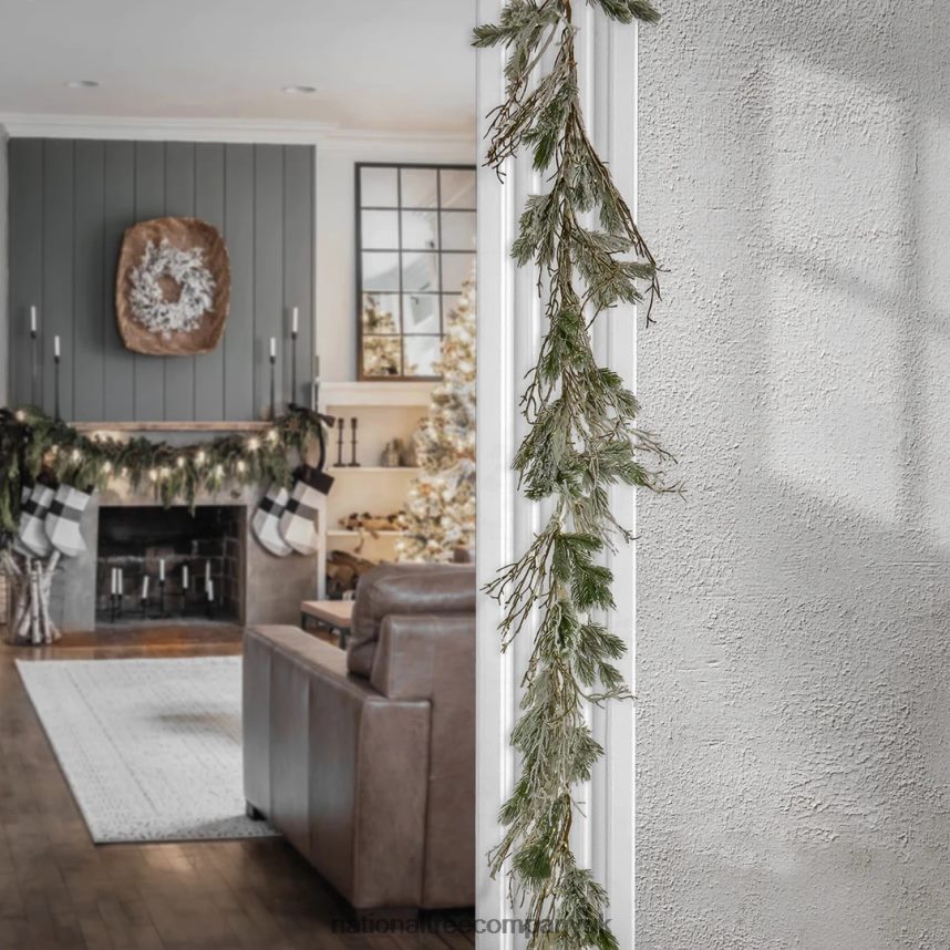 Greenery | National Tree Company 9\ Christmas Trimmed Snowy Twig Garland 200 Warm White LED Rice Lights-Battery Operated with Remote Control F2L4F423